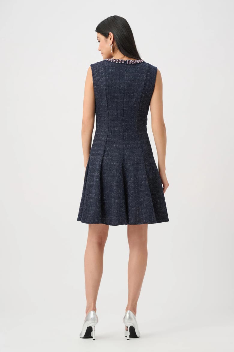 Lurex Boucle Flounce Dress with Pearl Trim, Alternate, color, Navy/Black