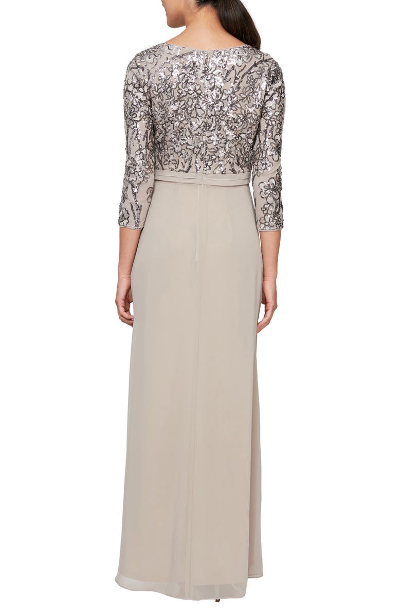 Alex Evenings Sequin Three-Quarter Sleeve Evening Gown, Alternate, color, 