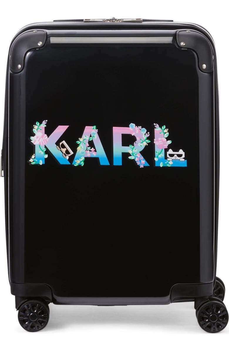 KARL LAGERFELD Karl Flowers 21" Upright Carry On Suitcase, Main, color, Black