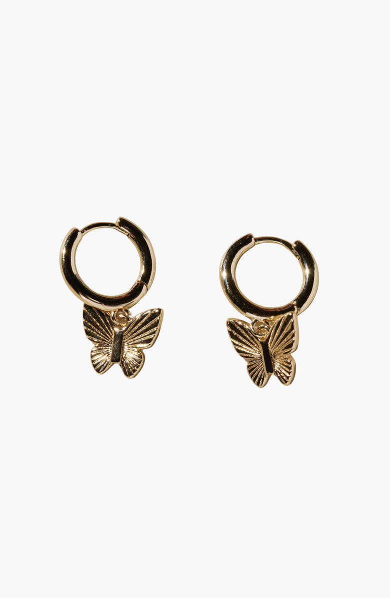 Nickel & Suede Butterfly Huggies, Main, color, 