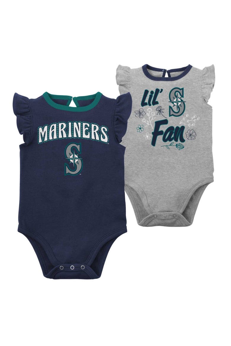 Girls Newborn & Infant Navy/Heather Gray Seattle Mariners Little Fan Two-Pack Bodysuit Set, Main, color, Navy
