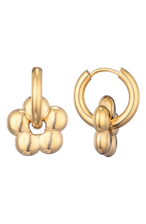 Tarnish Resistant Flower Drop Huggie Hoop Earrings