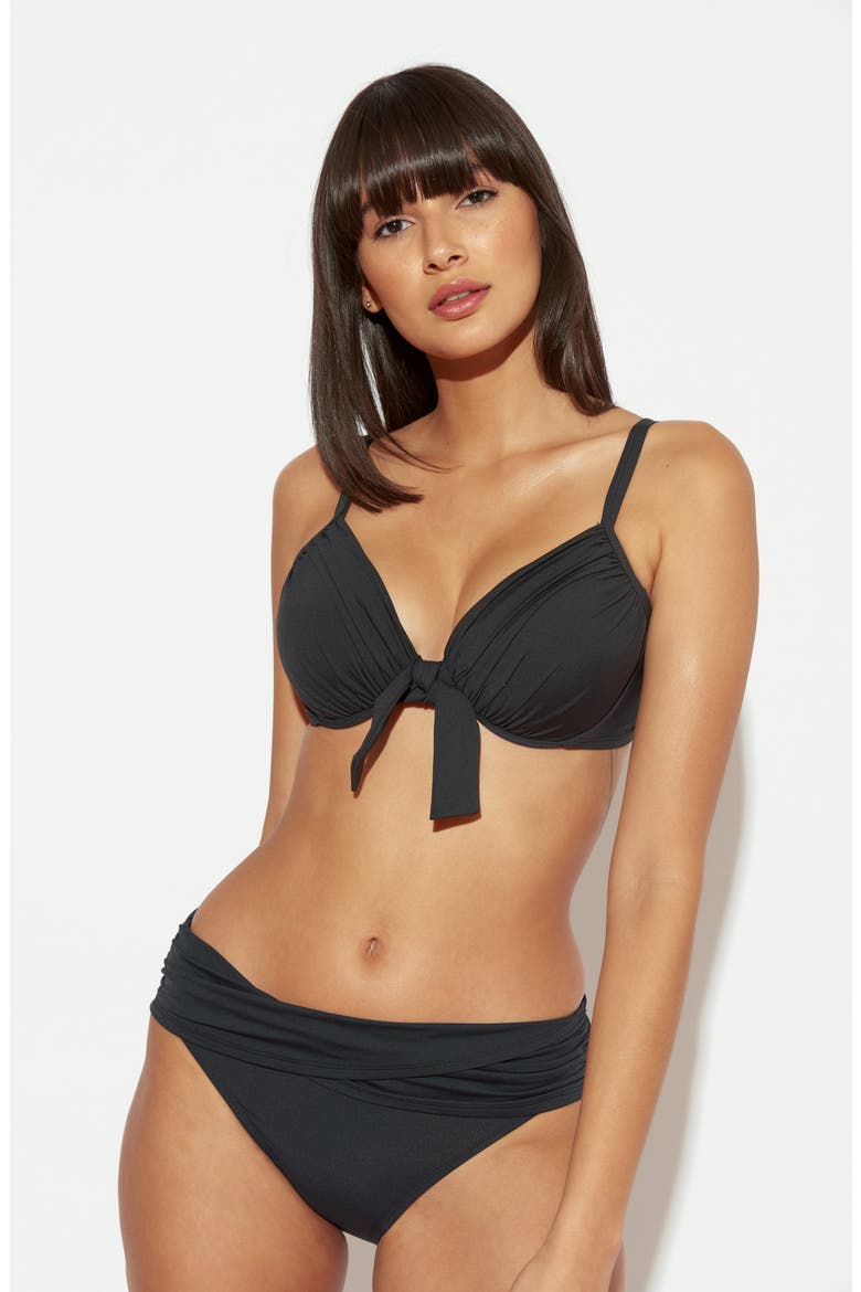 Goddess Tie Front Underwire Bikini Top, Alternate, color, BLACK