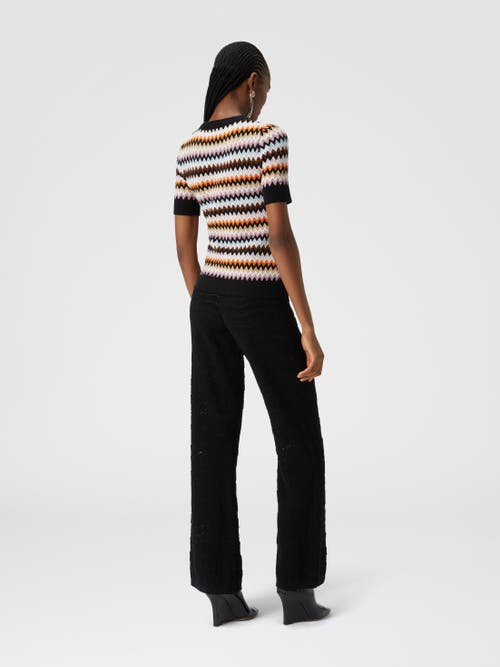 Missoni Short-sleeved Crewneck Pullover In Zigzag Wool In Multicoloured
