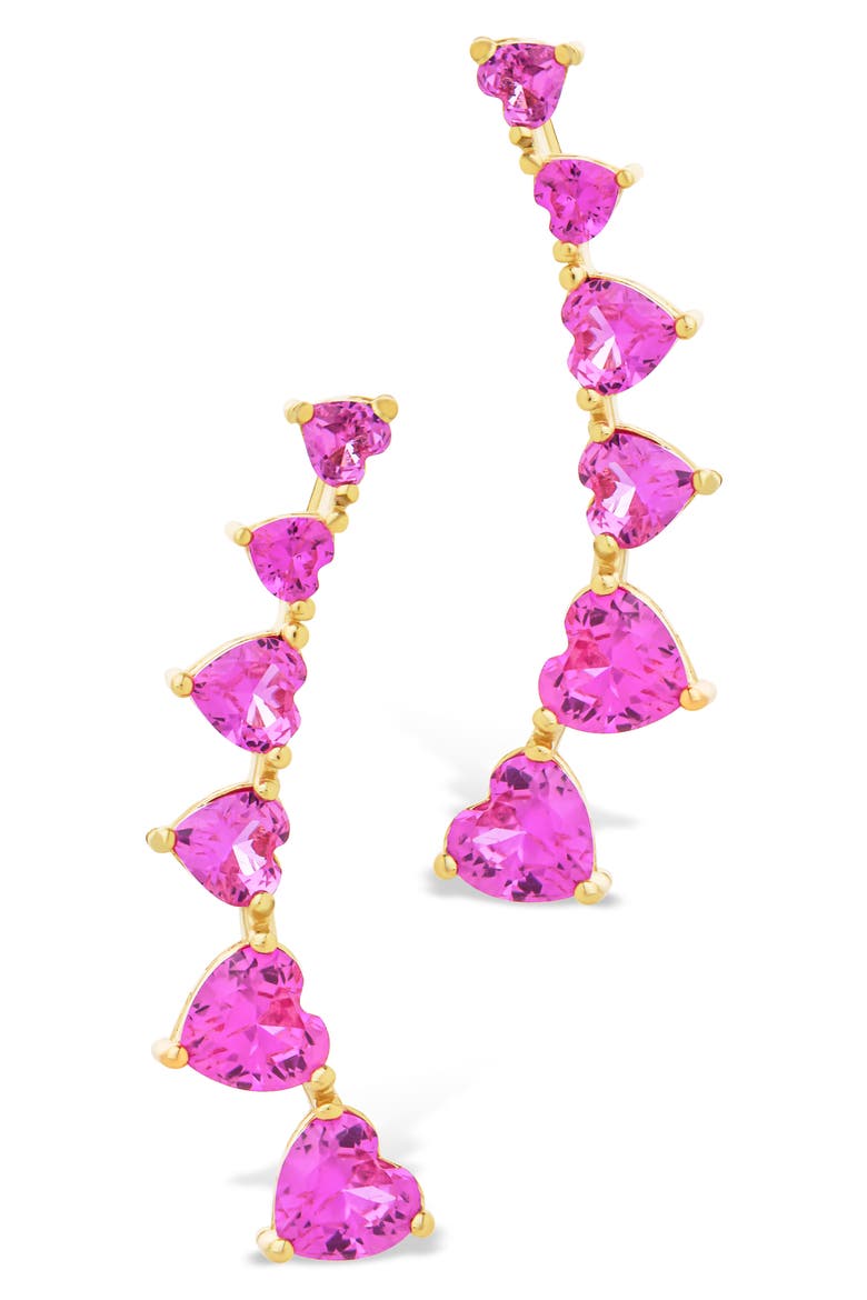 Jillian Cubic Zirconia Heart Threader Earrings, Alternate, color, GOLD