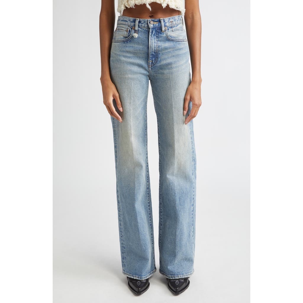 R13 Distressed Straight Leg Jeans In Blue