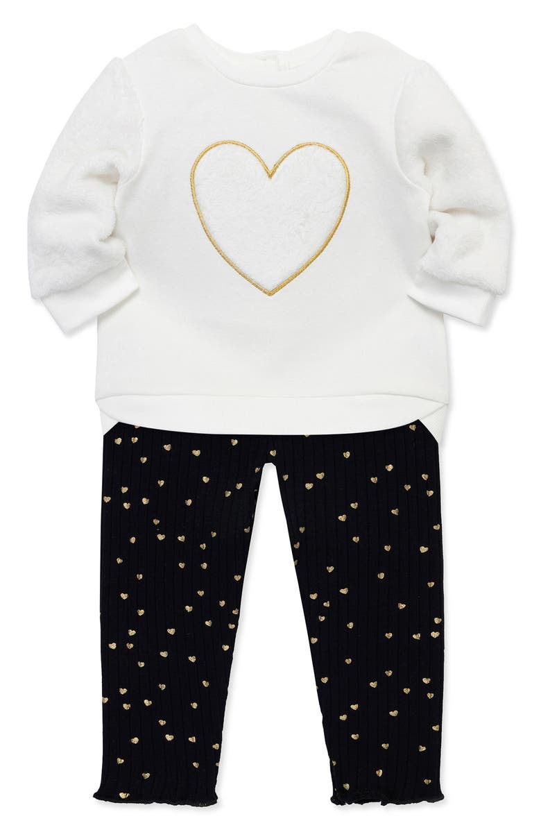 Little Me Heart Sweatshirt & Pants Two-Piece Set, Alternate, color, 