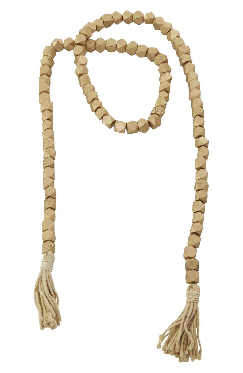 WILLOW ROW Bohemian Wood Beaded Tassel Garland, Main, color, Gold
