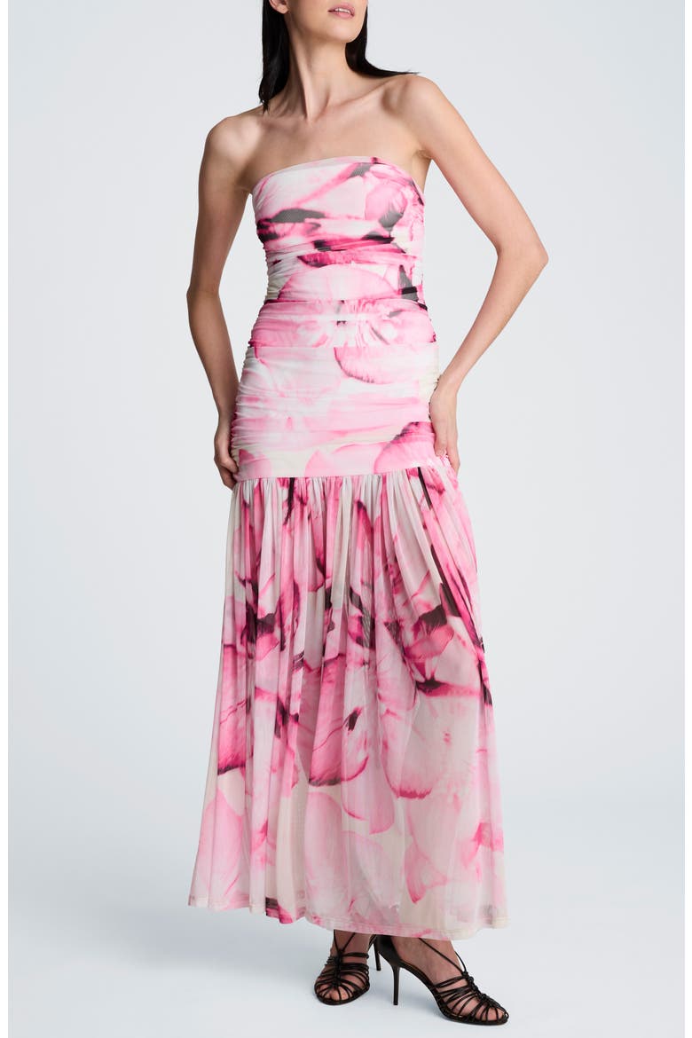 Strapless Floral Maxi Dress, Main, color, POP PINK MULTI