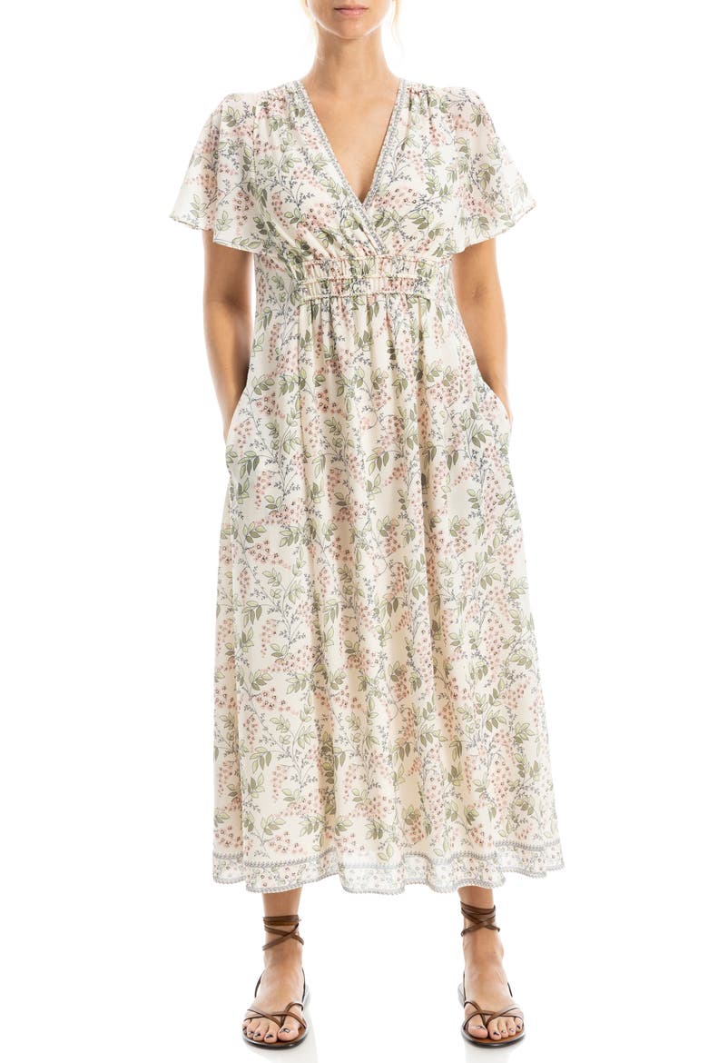 Surplice Neck Flutter Sleeve Midi Dress, Main, color, FLORIBUN-FLORIBUNDA