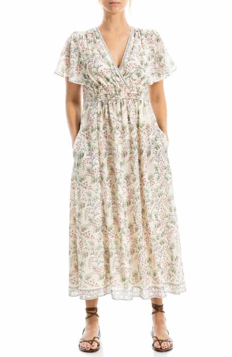 MAX STUDIO Surplice Neck Flutter Sleeve Midi Dress