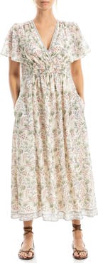 MAX STUDIO Surplice Neck Flutter Sleeve Midi Dress