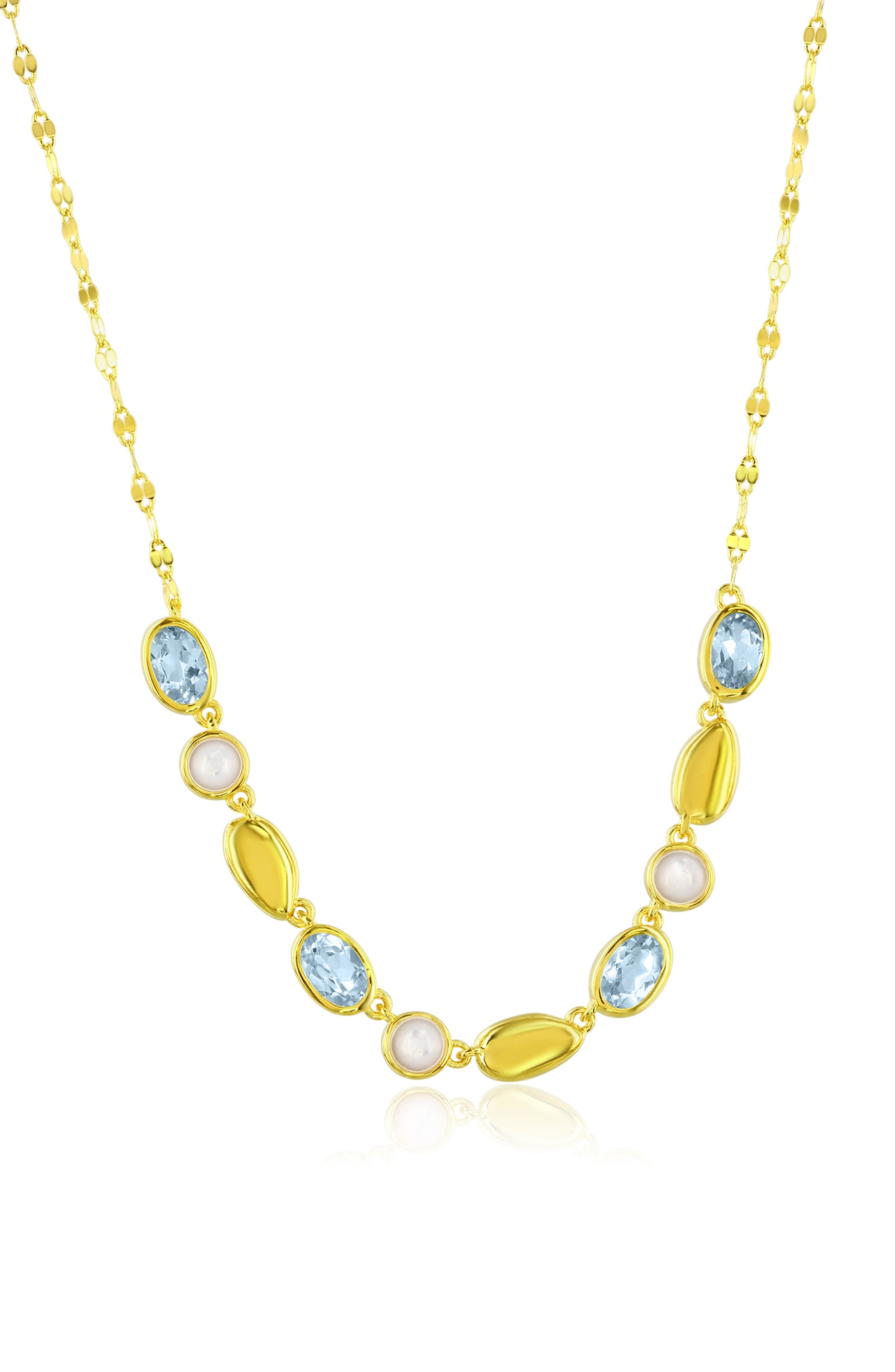 Mother of Pearl & Blue Topaz Station Necklace