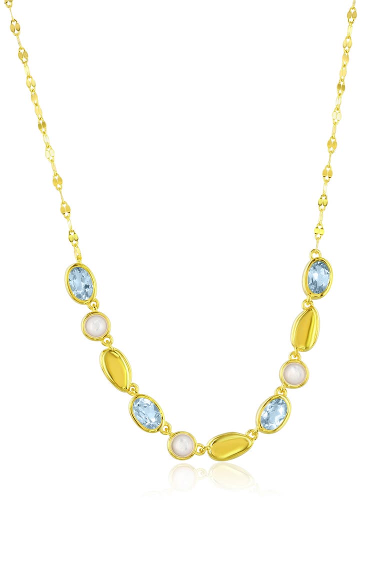 Mother of Pearl & Blue Topaz Station Necklace, Main, color, GOLD