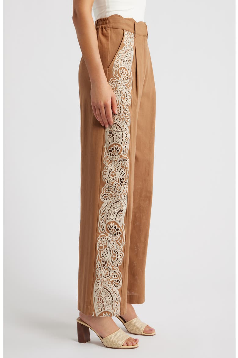 Celena Embroidered Detail Cotton Pants, Alternate, color, BROWN/ CREAM