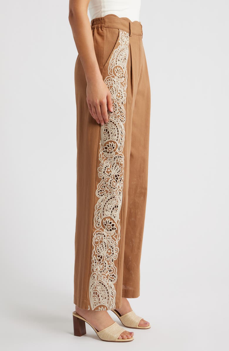 CIEBON Celena Embroidered Detail Cotton Pants, Alternate, color, Brown/ Cream