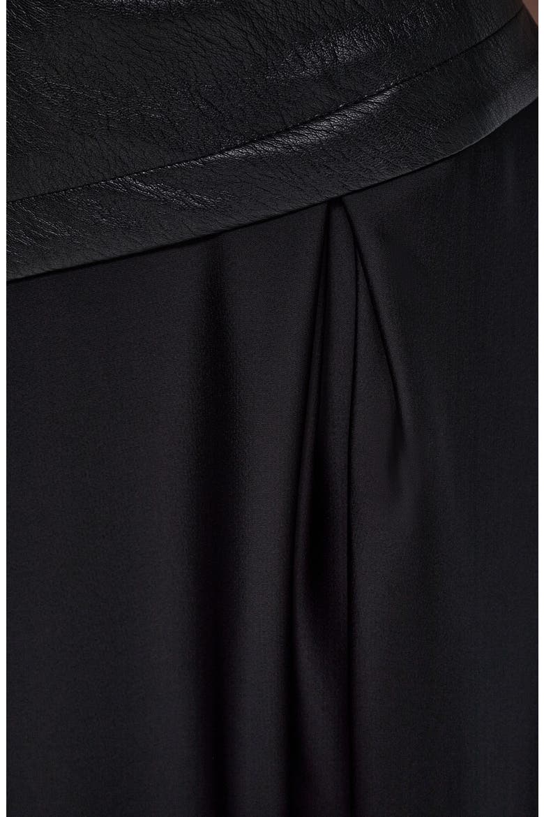 Faux Leather Mixed Media Midi Dress, Alternate, color, BLACK