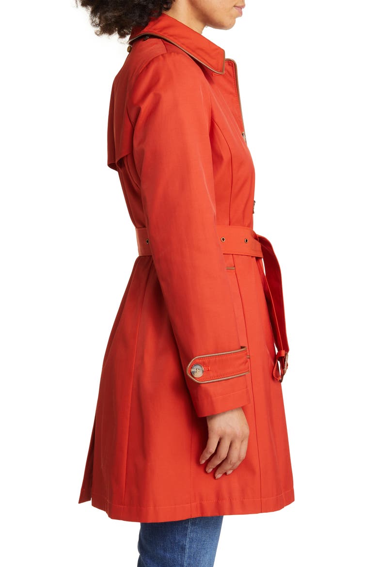 Hooded Belted Faux Leather Trim Trench Coat, Alternate, color, HARVEST ORANGE