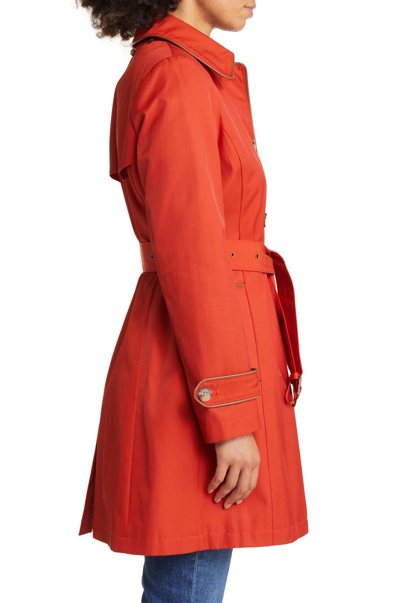 Lauren Ralph Lauren Hooded Belted Faux Leather Trim Trench Coat, Alternate, color, 