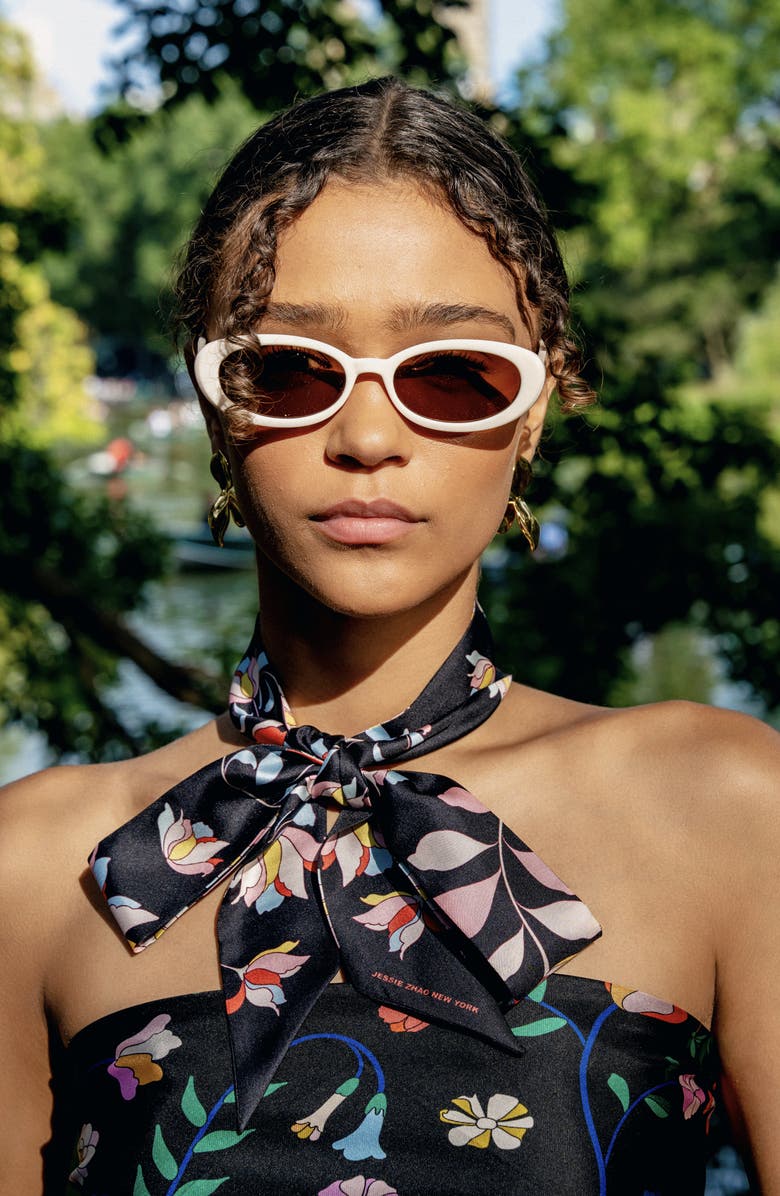 Jessie Zhao New York Silk Skinny Scarf Midnight Garden, Alternate, color, Black