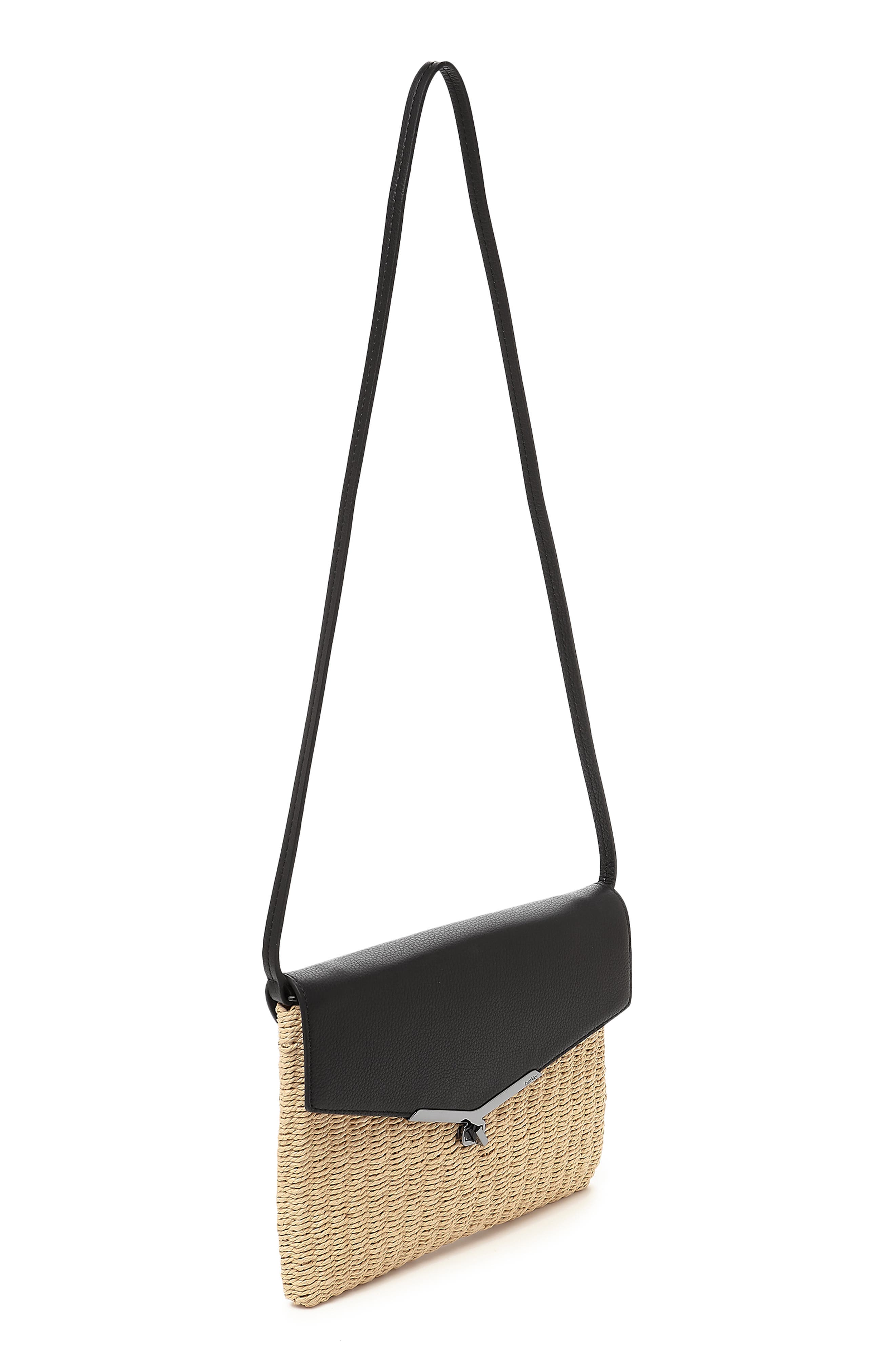 Valentina Straw & Leather Envelope Clutch, Alternate, color, NATURAL