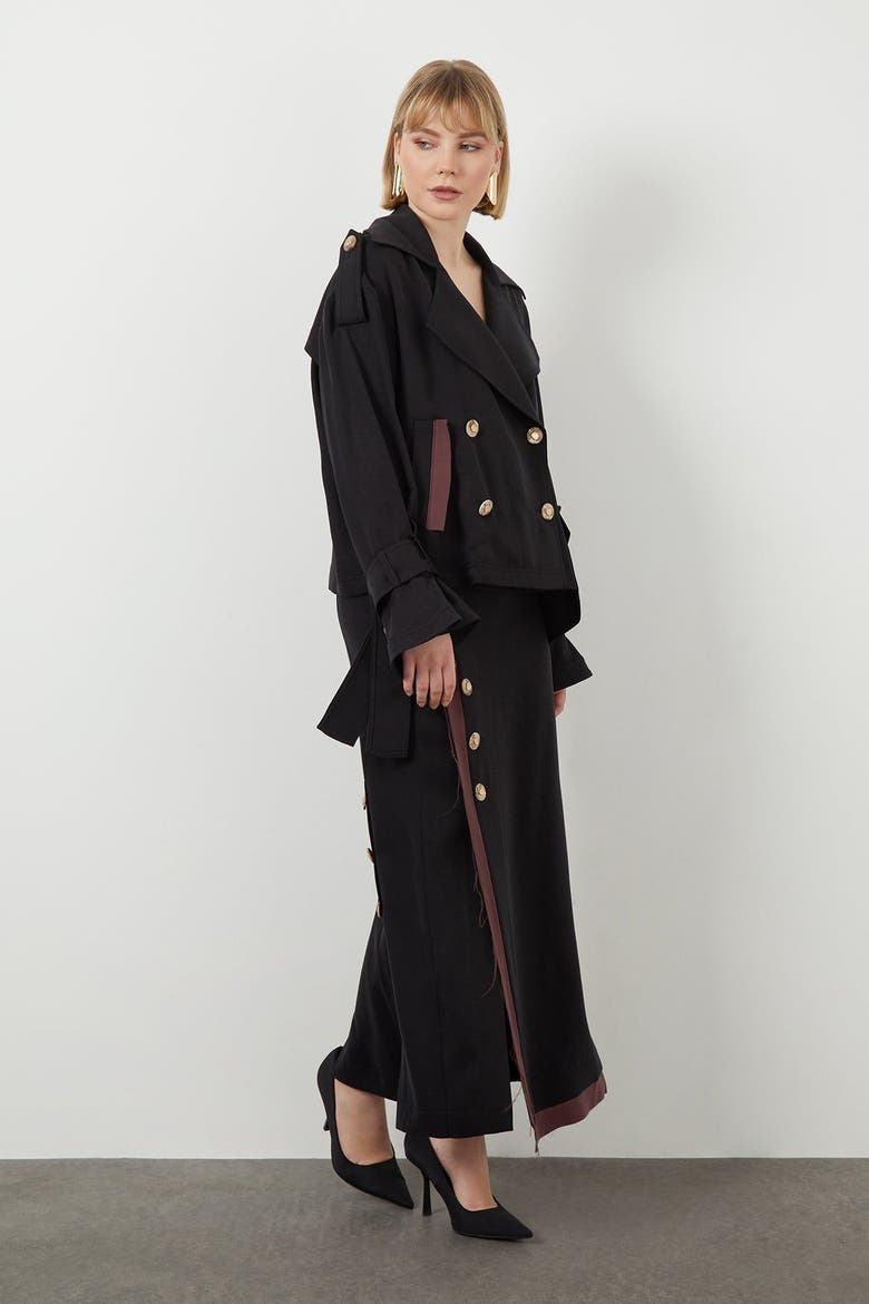 Notch Lapel Lightweight Tie-Sleeve Detail Jacket, Alternate, color, Black