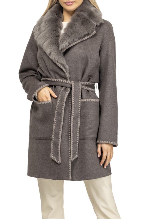 Cashmere & Wool Stroller With Embroidery Details And Detachable Genuine Shearling Collar
