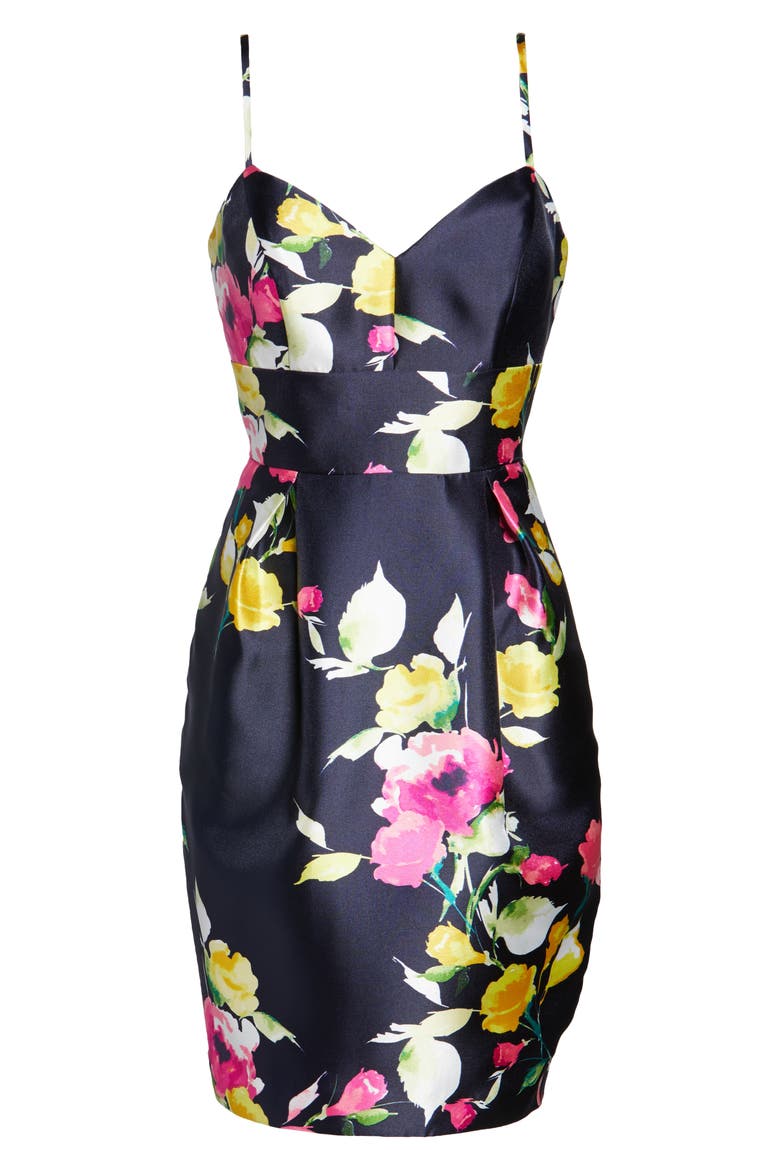 Floral Print Mikado Cocktail Dress, Alternate, color, NAVY