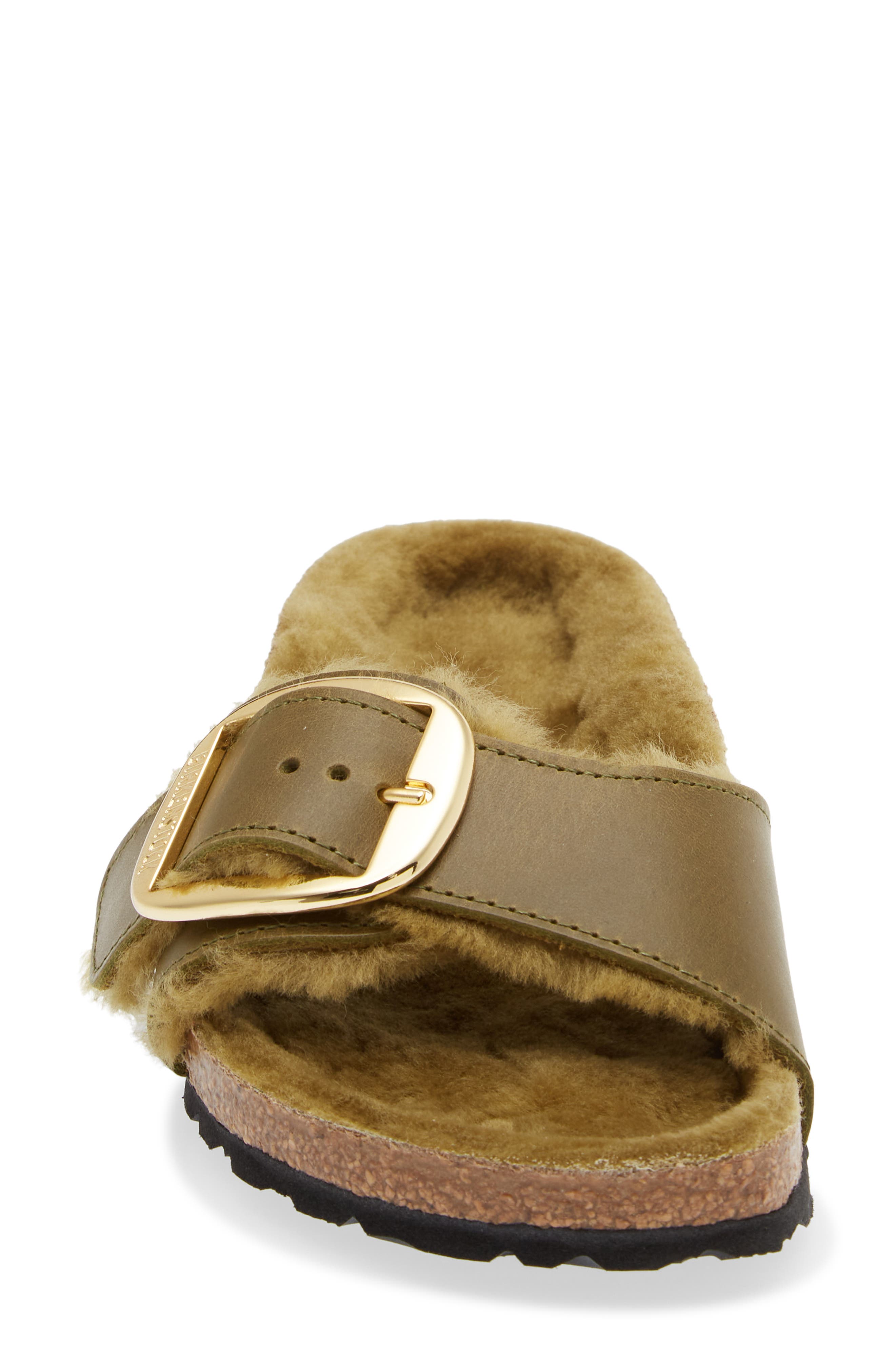 Birkenstock Madrid Big Buckle Genuine Shearling Lined Sandal, Alternate, color, Green Olive/ Green Olive