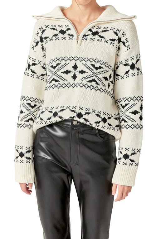 English Factory Patterned Half Zip Sweater In Ivory/black