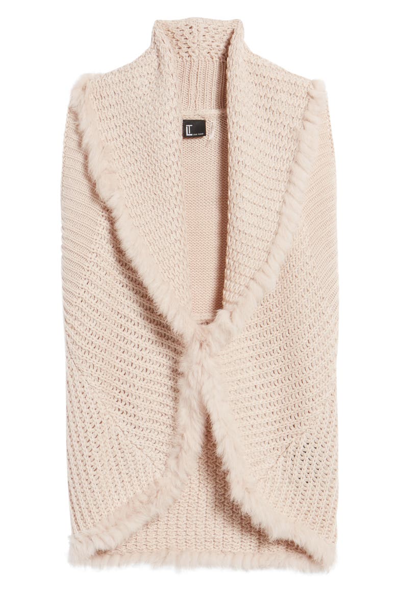 Knit Vest with Genuine Rabbit Fur Trim, Alternate, color, BLUSH