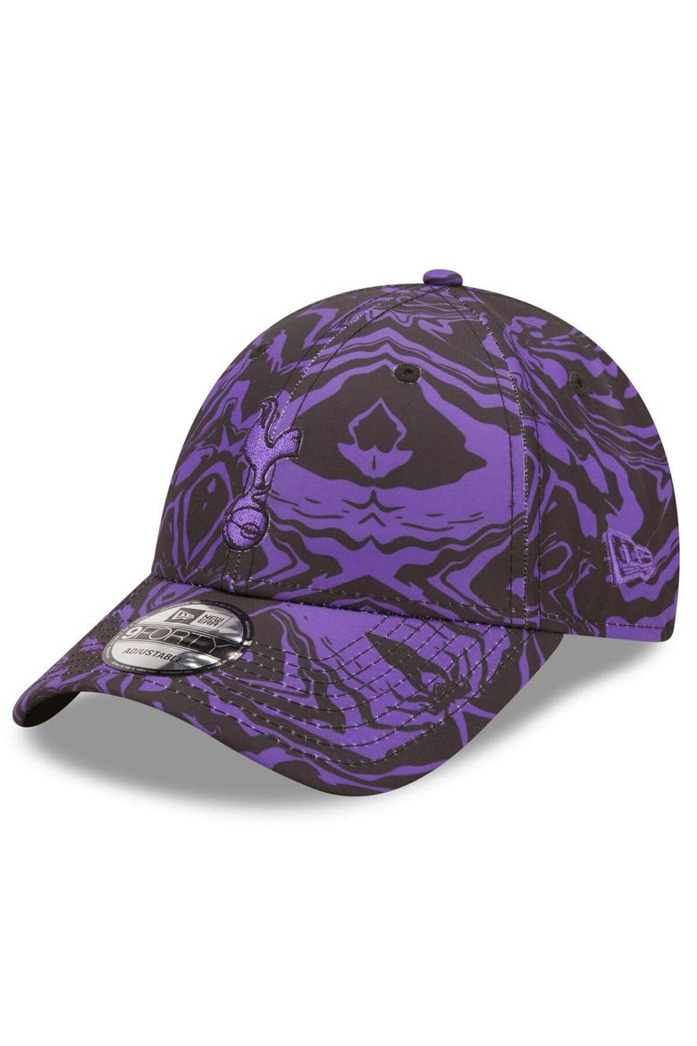 Men's New Era Black/Purple Tottenham Hotspur Allover Print 9FORTY Adjustable Hat, Main, color, Black