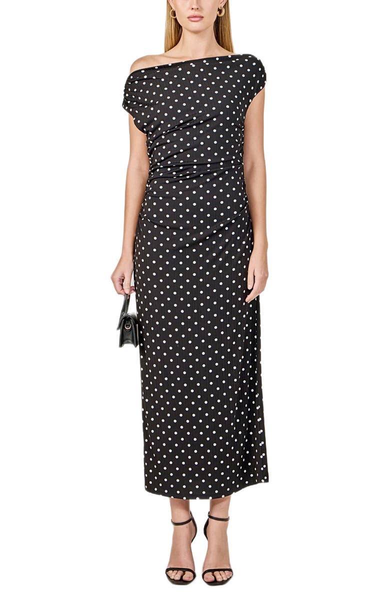 Endless Rose Asymmetric Polka Dot Column Dress, Alternate, color, Black/ White Dot