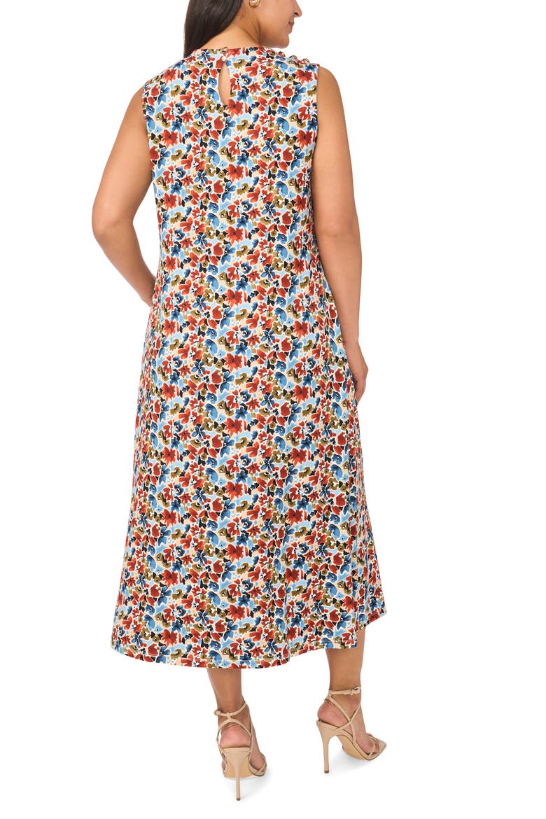 Floral Print Sleeveless Midi Dress, Alternate, color, DENIM NAVY