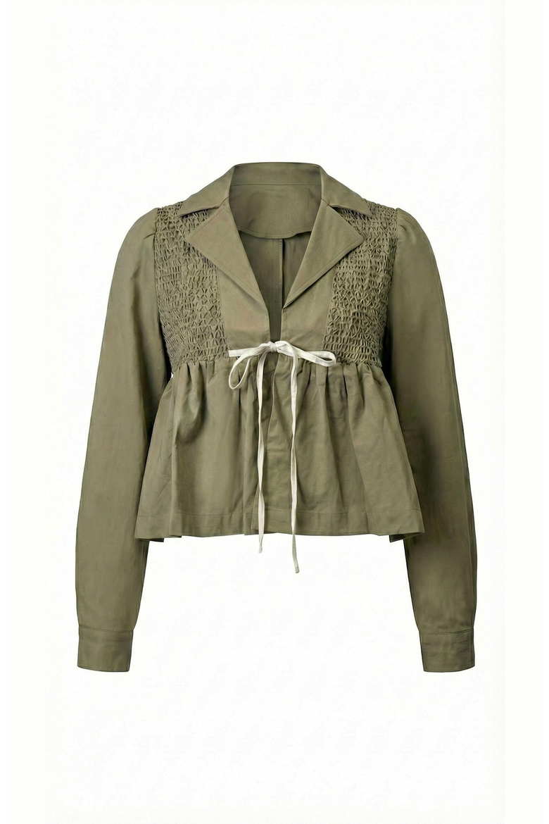 Smocked Panel Tie Front Blouse, Alternate, color, Olive