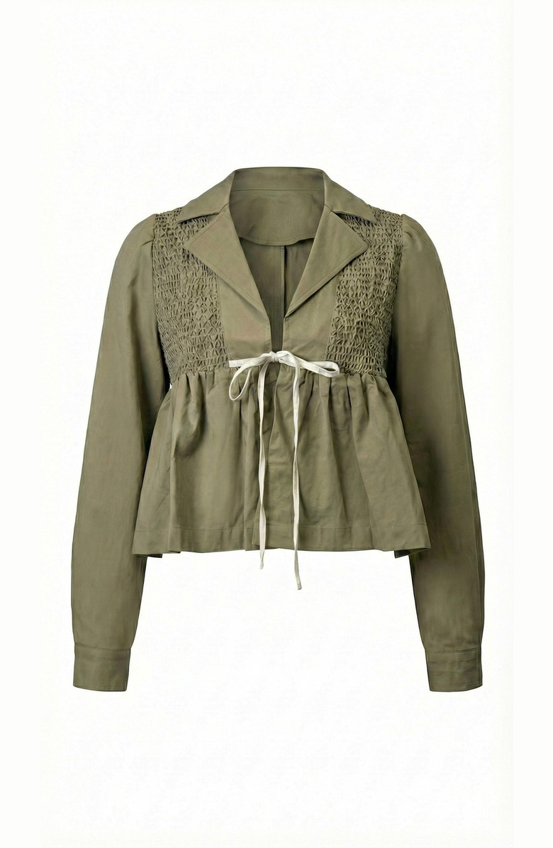 Modenaire Smocked Panel Tie Front Blouse, Alternate, color, Olive