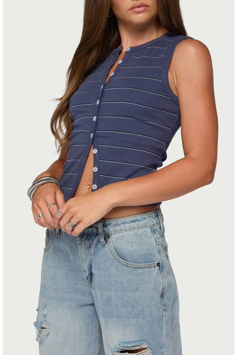 Brynne Striped Button Up Top, Alternate, color, NAVY-AND-WHITE