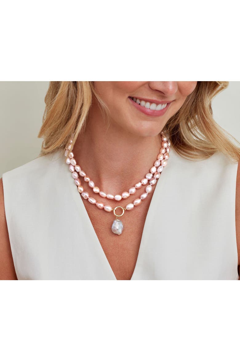 9.5-10.5mm Oval Pink Freshwater Pearl Double Strand Necklace, Alternate, color, Pink Pearl