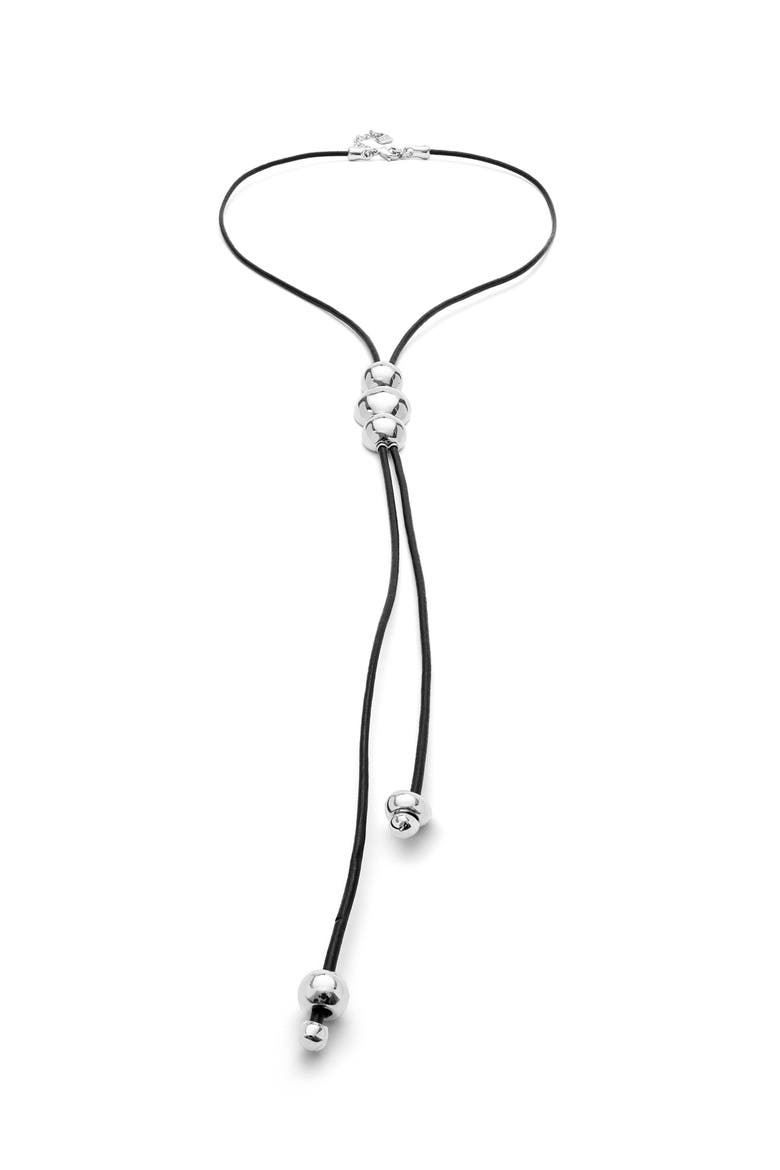 Triple-Bead Leather Necklace, Main, color, Silver