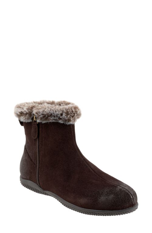 SoftWalk® Helena Faux Fur Trim Bootie in Dark Brown Suede 