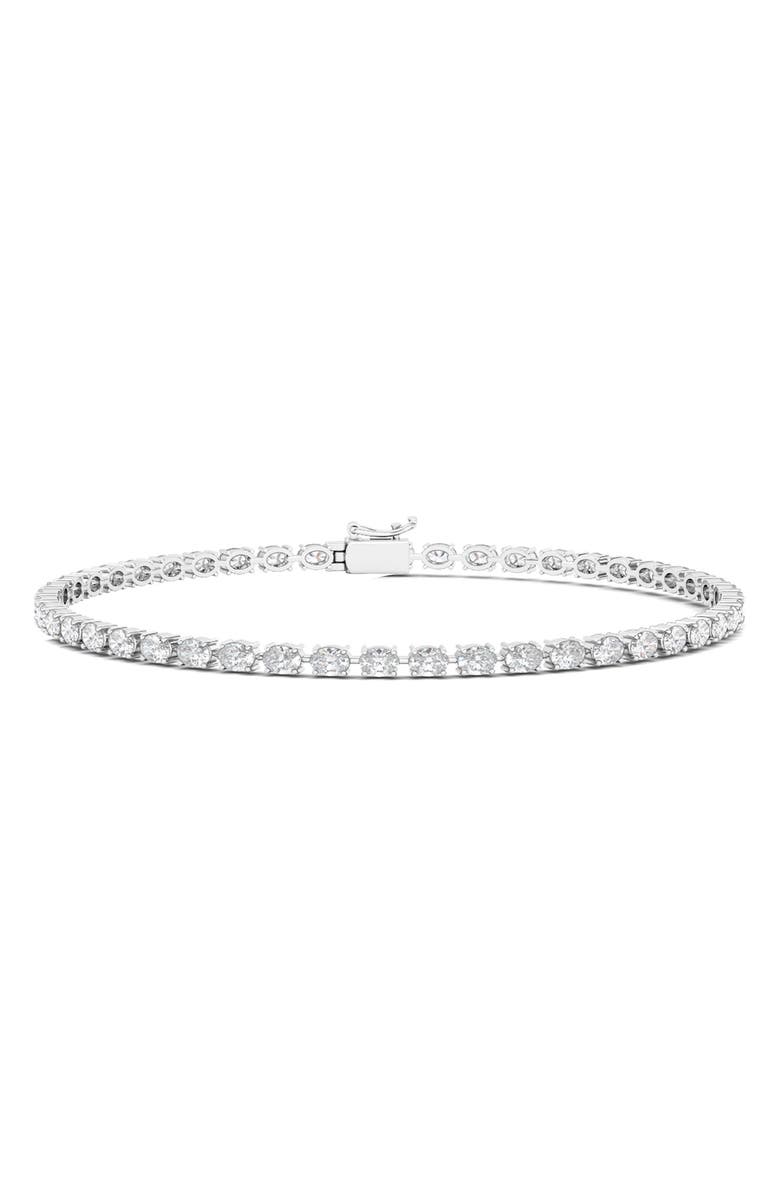 HauteCarat Oval Cut Lab Created Diamond Tennis Bracelet, Main, color, 6.20 Ctw White Gold