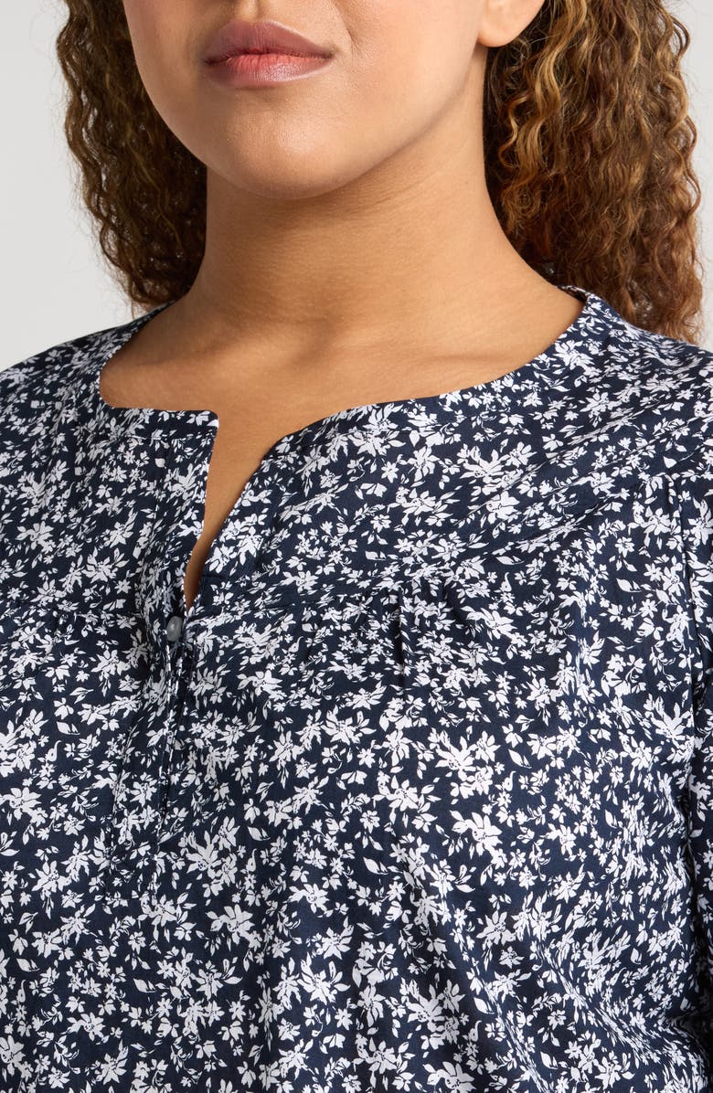 Caslon<sup>®</sup> Print Split Neck Cotton Popover Top, Alternate, color, Navy- White Aida Floral