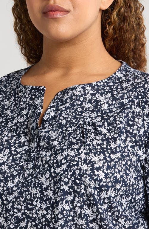 Caslon ® Print Split Neck Cotton Popover Top