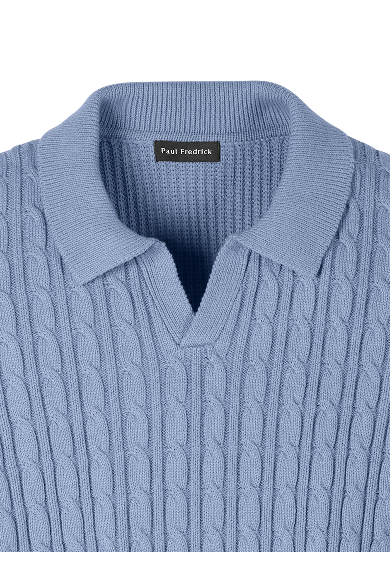 Cotton Cable V-neck Polo, Alternate, color, Blue