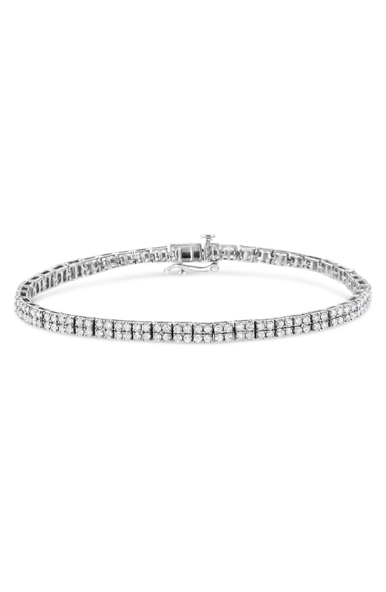 Haus of Brilliance Silver 3.0 Cttw Prong-Set Round Diamond 2 Row Link Tennis Bracelet, Main, color, White