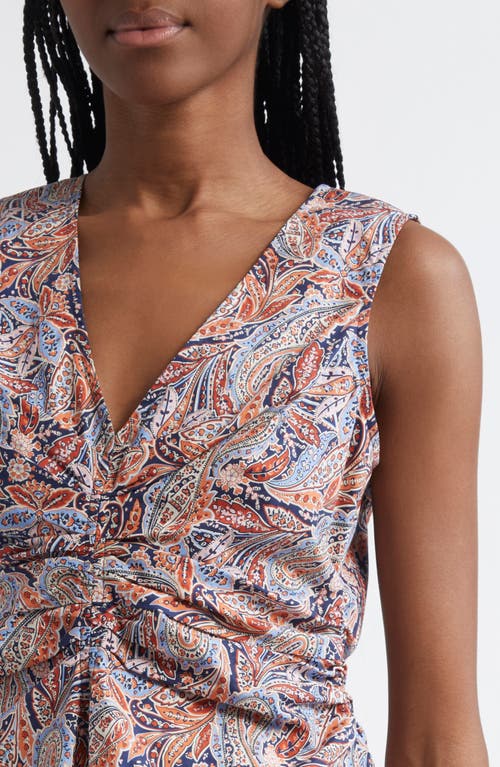 Veronica Beard Aiden Paisley Print Center Ruched Top In Navy Multi