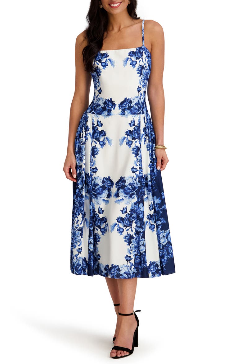 Cassidy Printed Midi Dress, Main, color, WHITE/ SAPPHIRE MULTI