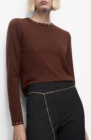 MANGO Studded Knit Sweater
