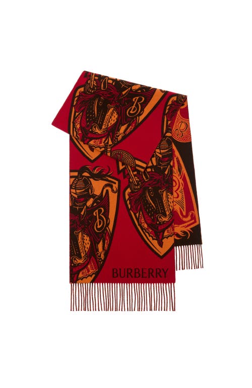 Burberry Charging Knight Wool Cashmere Scarf In Orange