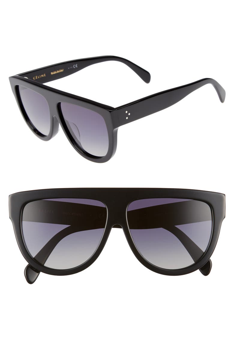 60mm Special Fit Polarized Gradient Flat Top Sunglasses, Main, color, BLACK/ GRADIENT SMOKE